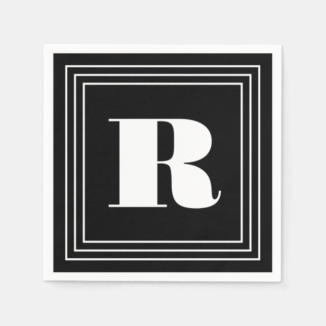 3 Frame Monogram | Black & White Napkin (Front)