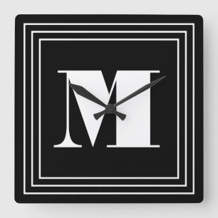 3 Frame Monogram   Black & White Square Wall Clock