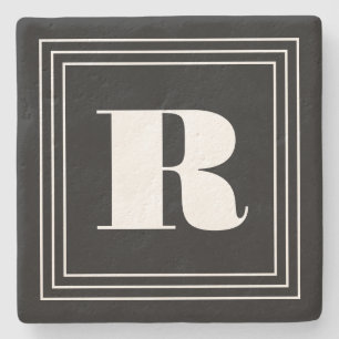 3 Frame Monogram Black & White Stone Coaster