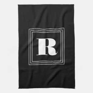 3 Frame Monogram   Black & White Tea Towel