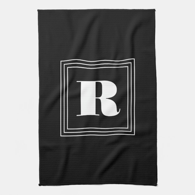 3 Frame Monogram | Black & White Tea Towel (Vertical)