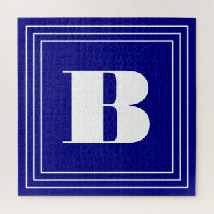 3 Frame Monogram Navy Blue & White Jigsaw Puzzle
