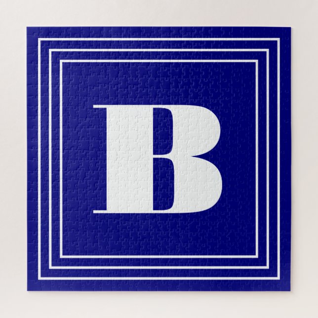 3 Frame Monogram | Navy Blue & White Jigsaw Puzzle (Vertical)