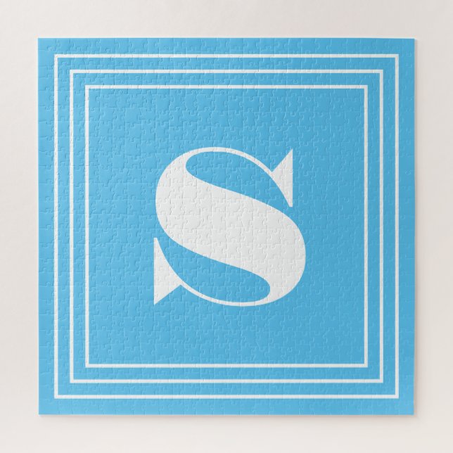 3 Frame Monogram | Sky Blue & White Jigsaw Puzzle (Vertical)