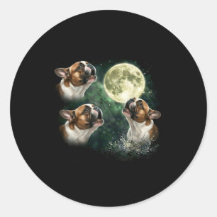 3 french bulldog howling to the moon vintage angle classic round sticker