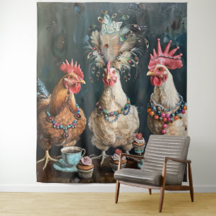 3 French Chicks Tea Party Wall  Tapestry