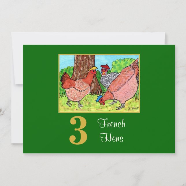 3 French Hens Cute Birds Custom Christmas Holiday Card (Front)