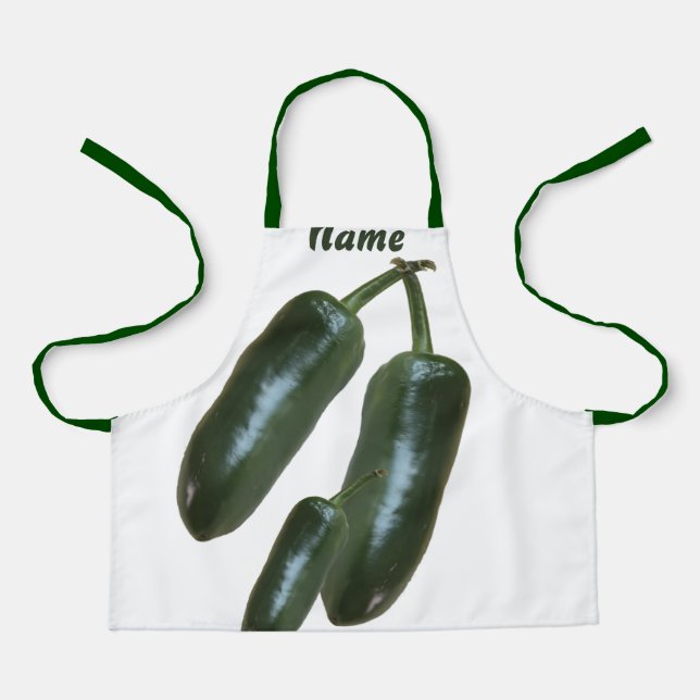 3 Fresh Green Jalapeno Peppers Photo Still Life Apron (Front)