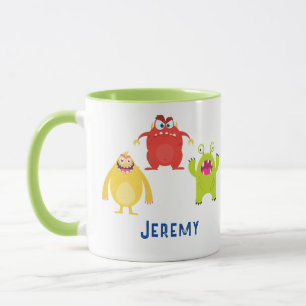 3 Funny Cartoon Monsters, Child's Name Vs 2 Mug