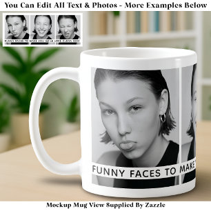 3 Funny Faces Custom Photos & Long Message Coffee Mug