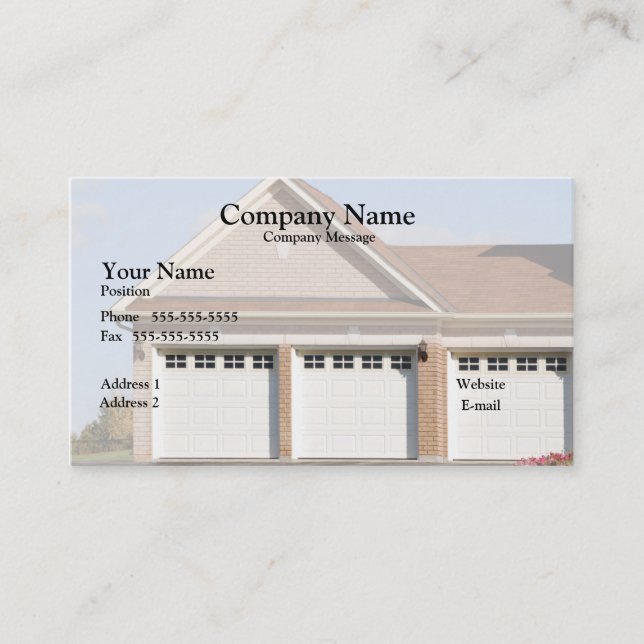 3 Garage Doors on house Business Card (Front)