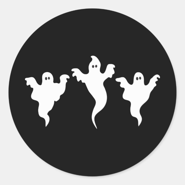3 Ghosts Black & White Whimsical Halloween Party Classic Round Sticker (Front)