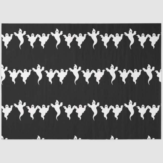 3 Ghosts Black & White Whimsical Halloween Party Tissue Paper (Front)