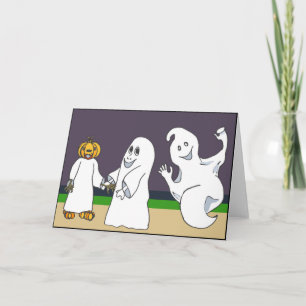3 Ghosts Trick or Treating Halloween Night Card