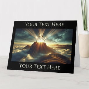 3 Golden Crosses on a Heavenly Mountain Card