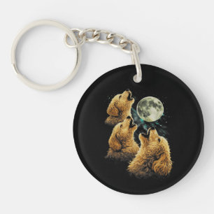 3 Golden Doodle Dogs Howling at the Moon Cute dogs Key Ring