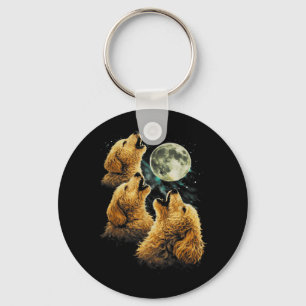 3 Golden Doodle Dogs Howling Cute Funny Moon Key Ring