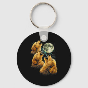3 golden doodle dogs howling cute funny moon key ring