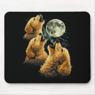 3 Golden Doodle Dogs Howling Cute Funny Moon Mouse Pad