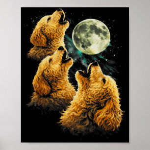 3 golden doodle dogs howling cute funny moon poster