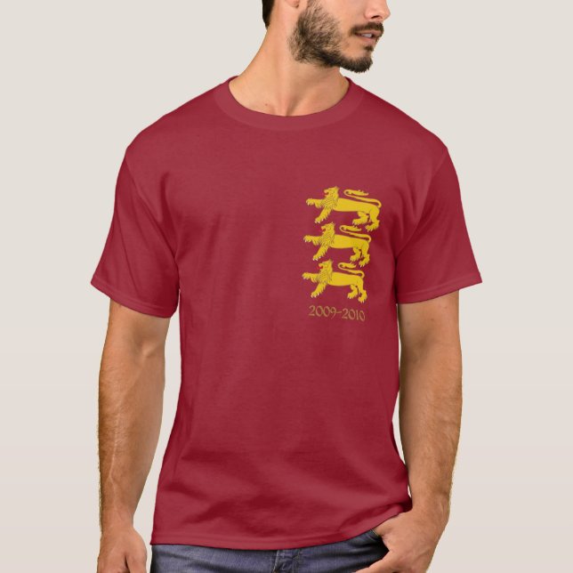 3 Golden Lions on Burgundy T-Shirt (Front)