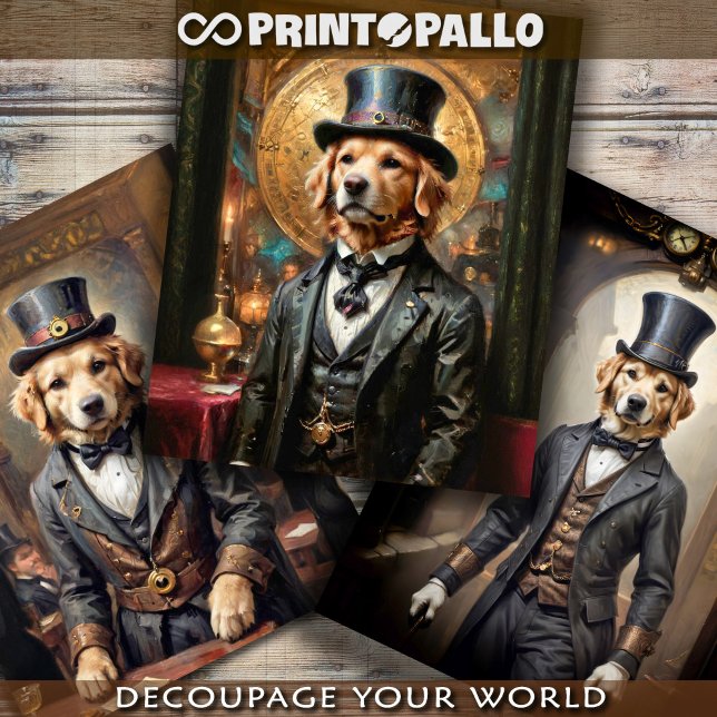 3 Golden Retriever in Belle Epoque Age Wrapping Paper Sheet (Creator Uploaded)