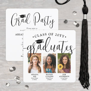 3 Graduates Photos Triple Graduation Joint Party Invitation