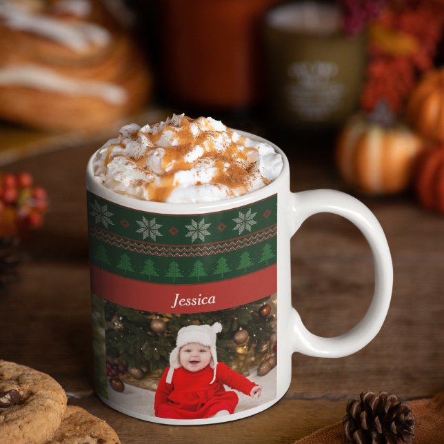 3 Grandkids Photo Collage Cute Christmas Tree Coffee Mug (Creator Uploaded)