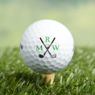 3 Green Initial Letters Crossed Clubs Monogram Golf Balls