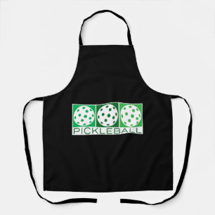 3 Green Pickleballs on white Apron