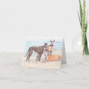 3 Greyhound on the Beach Dog Art Note Card