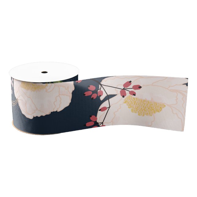 3" Grosgrain Ribbon Baby Pink Cosmos on White (Spool)