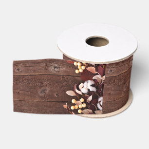 3" Grosgrain Ribbon Cotton Branch on Dark Wood Ste