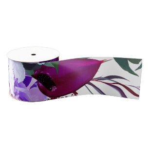 3" Grosgrain Ribbon Lavender Hibiscus on White