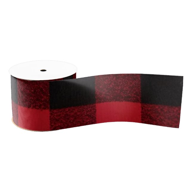 3" Grosgrain Ribbon Red Buffalo Plaid Bear Black (Spool)