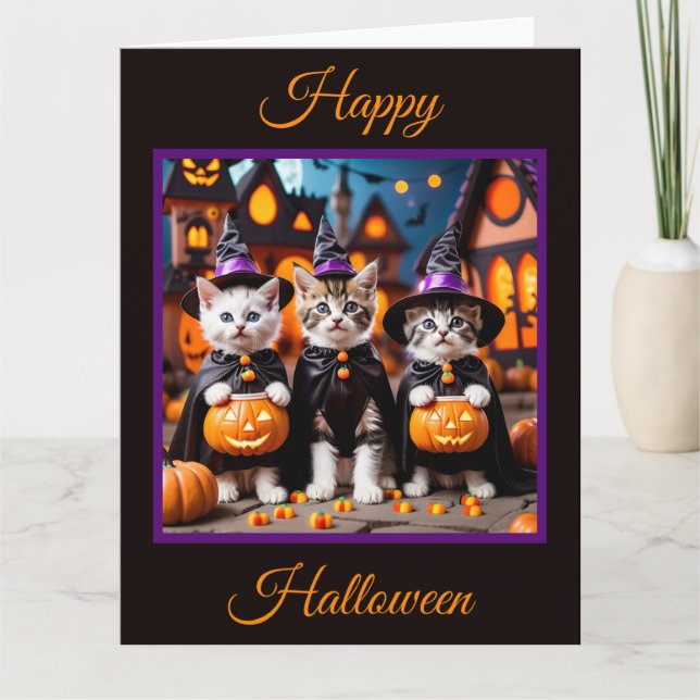 3 Halloween Kittens Trick or Treating Card (Front)
