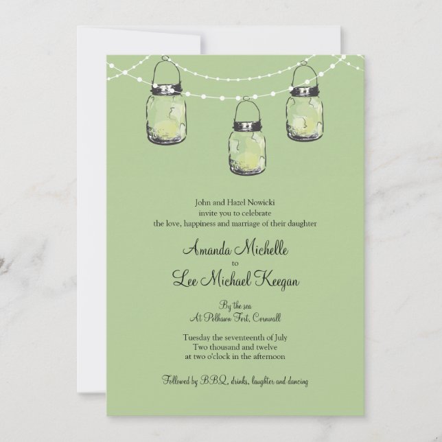 3 Hanging Mason Jars Wedding Invitation (Front)