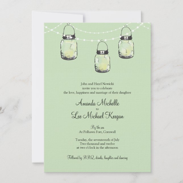 3 Hanging Mason Jars Wedding Invitation (Front)