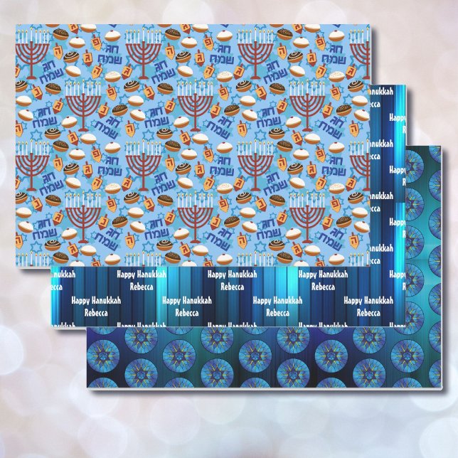 3 Happy Hanukkah Wrapping Paper Add Child's Name (Creator Uploaded)