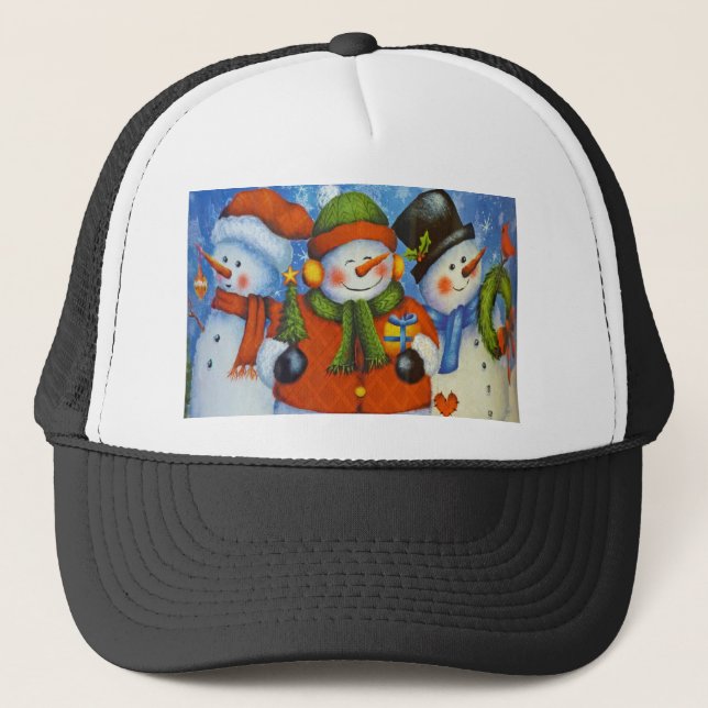 3 Happy Snowmen Trucker Hat (Front)