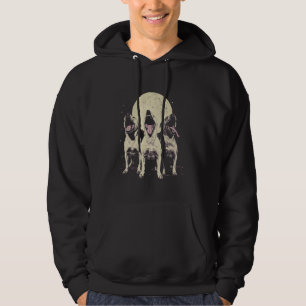 3 Headed Pitbull Dog Howling At The Moon Hoodie