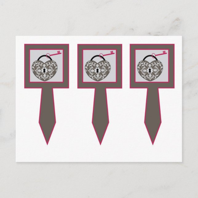 3 Heart Lock Wedding Cup Cake Picks Postcard (Front)