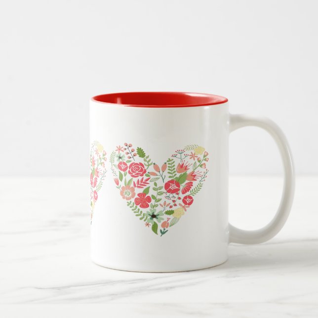3 Heart Made With Colourful Flowers Two-Tone Coffee Mug (Right)