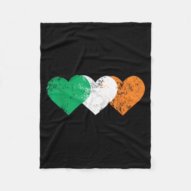 3 Hearts Ireland Flag St. Patricks Day Irish Flags Fleece Blanket (Front)