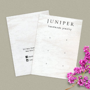 3 Hole White Wood Jewellery Display Business Card