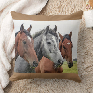 3 Horse's Heads Equestrians Made USA Cushion