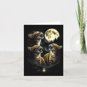 3 Howling Autumn Cat At Moon Vintage Funny 80s-90s Card