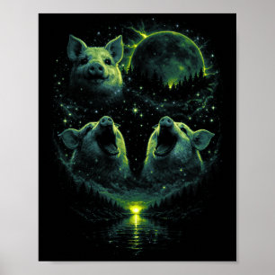 3 howling pig lunar full moon eclipse cosmic fores poster