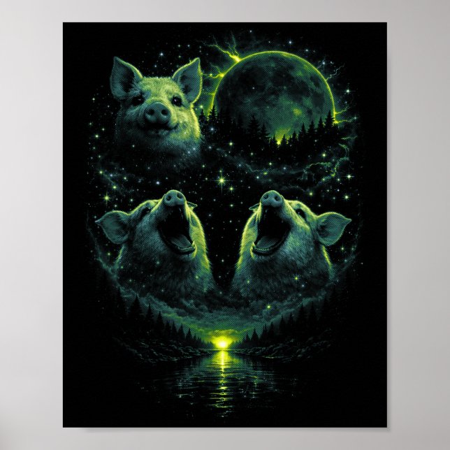 3 howling pig lunar full moon eclipse cosmic fores poster (Front)