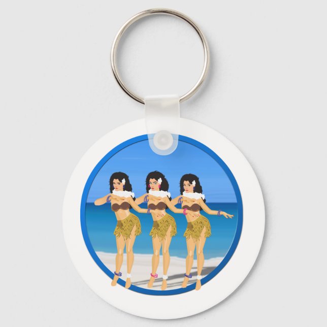 3 Hulas on beach Key Ring (Front)